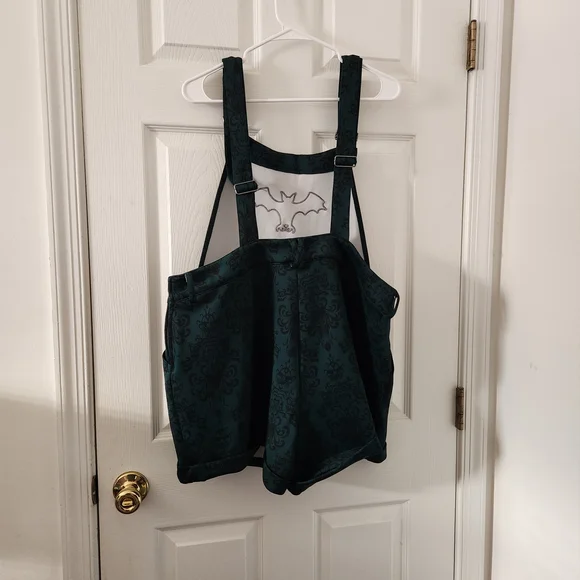 Disney Dark Green Shorts Overalls with Bat Design - Picture 2 of 7